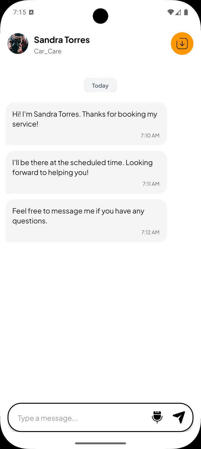 A Helv message thread between the customer and the provider, with a composer at the bottom